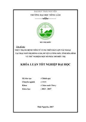 Luận văn thực trạng bệnh viêm tử cung trên đàn lợn nái ngoại tại trại ngô thị hồng gấm huyện lương sơn tỉnh hòa bình và thử nghiệm một số phác đồ điều trị