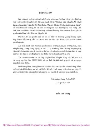 Luận văn thạc sĩ nghiên cứu chuyến đổi và đa dạng hóa sinh kế của dân tộc vân kiều ở huyện quảng ninh tỉnh quảng bình