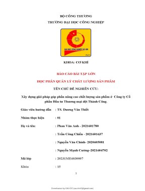 Ây dựng giải pháp góp phần nâng cao chất lượng sản phẩm ở công ty cổphần đầu tư thương mại dệt thành công