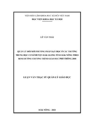 Luận văn thạc sĩ quản lý đổi mới phương pháp dạy học ở các trường trung học cơ sở huyện đắk glong tỉnh đắk nông theo định hướng chương trình giáo dục phổ thông 2018