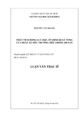 Luận văn thạc sĩ kỹ thuật cơ khí động lực phân tích động lực học ổn định quay vòng của đoàn xe siêu trường siêu trọng 100 tấn