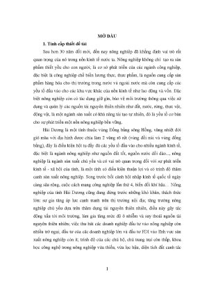 Luận án phát triển nông nghiệp trên địa bàn tỉnh hải dương trong bối cảnh hội nhập kinh tế quốc tế