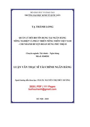 Luận văn thạc sĩ tài chính ngân hàng quản lý rủi ro tín dụng tại ngân hàng nông nghiệp và phát triển nông thộn việt nam chi nhánh huyện đoan hùng phú thọ ii