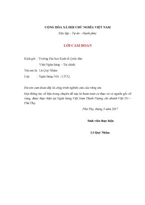 Luận văn thạc sĩ rủi ro tín dụng tại ngân hàng việt nam thịnh vượng chi nhánh việt trì phú thọ thực trạng và một số khuyến nghị