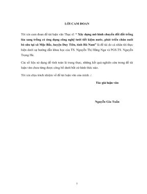 Luận văn thạc sĩ kỹ thuật tài nguyên nước xây dựng mô hình chuyển đổi đất trồng lúa sang trồng cỏ ứng dụng công nghệ tưới tiết kiệm nước phát triển chăn nuôi bò sữa tại xã mộc bắc huyện duy tiên tỉnh hà nam