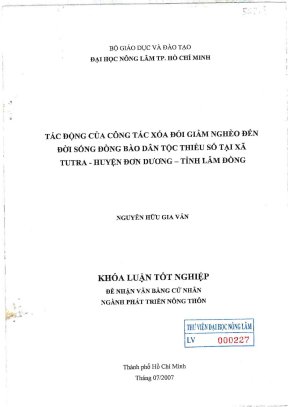 Khóa luận tốt nghiệp phát triển nông thôn tác động của công tác xoá đói giảm nghèo đến đời sống đồng bào dân tộc thiểu số tại xã tutra huyện đơn dương tỉnh lâm đồng