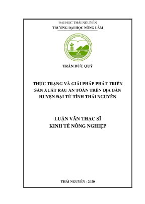 Luận văn thạc sĩ thực trạng và giải pháp sản xuất rau an toàn trên địa bàn huyện đại từ tỉnh thái nguyên