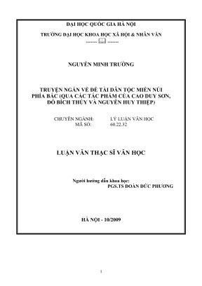 Luận văn thạc sĩ văn học truyện ngắn về đề tài dân tộc miền núi phía bắc qua các tác phẩm của cao duy sơn đỗ bích thúy và nguyễn huy thiệp