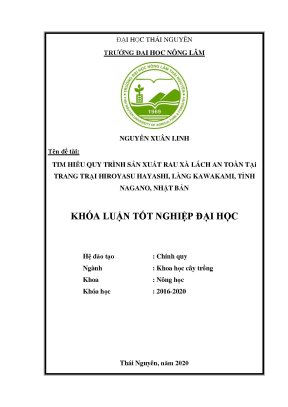 Luận văn tìm hiểu quy trình sản xuất rau xà lách an toàn tại trang trại hiroyasu hayashi làng kawakami tỉnh nagano nhật bản