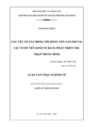Luận văn thạc sĩ kinh tế các yếu tố tác động đến fdi ở các nước nền kinh tế đang phát triển có thu nhập trung bình