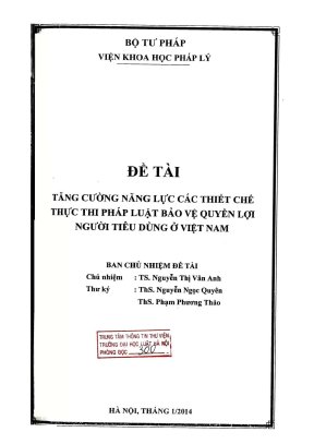 Đề tài khoa học cấp bộ tăng cường năng lực các thiết chế thực thi pháp luật bảo vệ quyền lợi người tiêu dùng ở việt nam