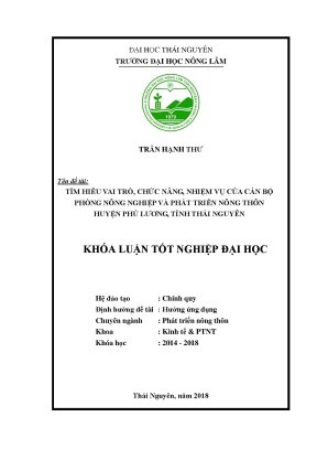 Luận văn tìm hiểu vai trò chức năng nhiệm vụ của cán bộ phòng nông nghiệp và phát triển nông thôn huyện phú lương tỉnh thái nguyên