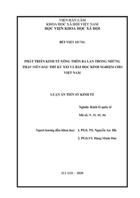 Luận án tiến sĩ phát triển kinh tế nông thôn ở ba lan trong những thập niên đầu thế kỷ xxi và bài học kinh nghiệm cho việt nam