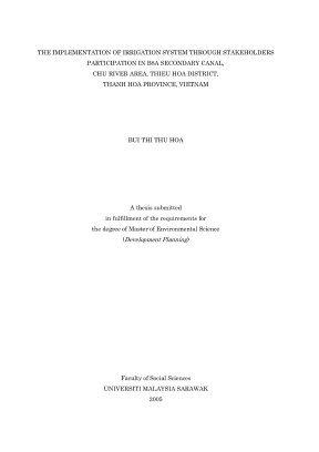 Master of environmental science development planning thesis the implementation of irrigation system through stakeholders participation in b8a secondary canal chu river area thieu hoa district thanh hoa province vietnam