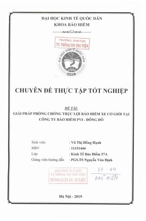 Chuyên đề thực tập tốt nghiệp giải pháp phòng chống trục lợi bảo hiểm xe cơ giới tại công ty bảo hiểm pvi đông đô