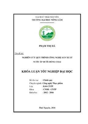 Luận văn thạc sĩ nghiên cứu quy trình công nghệ sản xuất nước ép bưởi đóng chai