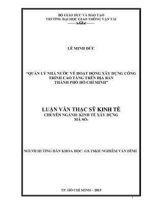 Quản lý nhà nước về hoạt động xây dựng công trình cao tầng trên địa bàn thành phố hồ chí minh luận văn thạc sỹ kinh tế xây dựng