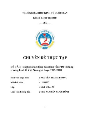 Chuyên đề thực tập đánh giá tác động của dòng vốn fdi tới tăng trưởng kinh tế việt nam giai đoạn 19952018