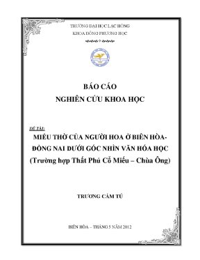 Luận văn miếu thờ của người hoa ở biên hòa đồng nai dưới góc nhìn văn hóa học trường hợp thất phủ cổ miếu chùa ông