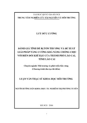 Luận văn thạc sĩ đánh giá tính dễ bị tổn thương và đề xuất giải pháp tăng cường khả năng chống chịu với biến đổi khí hậu của thành phố lào cai tỉnh lào cai
