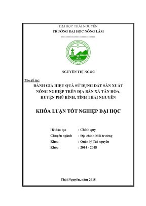 Luận văn đánh giá hiệu quả sử dụng đất sản xuất nông nghiệp trên địa bàn xã tân hòa huyện phú bình tỉnh thái nguyên