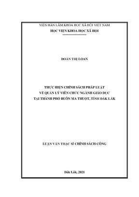 Luận văn thạc sĩ chính sách công thực hiện chính sách pháp luật về quản lý viên chức ngành giáo dục tại thành phố buôn ma thuột tỉnh đắk lắk