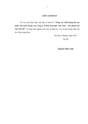 Luận văn nâng cao chất lượng đào tạo nhân viên kinh doanh của công ty tnhh manulife việt nam chi nhánh hà nội nhn20