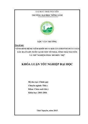 Luận văn thạc sĩ tình hình bệnh viêm khớp do vi khuẩn streptococcus suis gây ra ở lợn nuôi tại huyện võ nhai tỉnh thái nguyên và thử nghiệm phác đồ điều trị