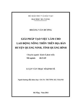 Luận văn thạc sĩ giải pháp tạo việc làm cho lao động nông thôn trên địa bàn huyện quảng ninh tỉnh quảng bình