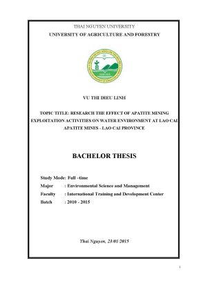 Luận văn thạc sĩ research the effect of apatite mining exploitation activities on water environment at lao cai apatete mines lao cai province